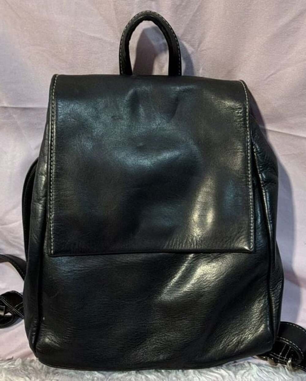 Perlina Black Leather Mini Backpack Purse